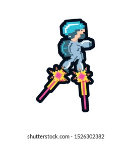 video game flying propellers avatar pixelated vector illustration design