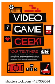 Video Game Geek! (Vector Illustration In Flat Style Poster Design) With Text Box