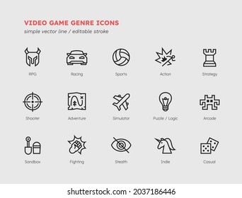 Video Game Genre Vector Icons Set