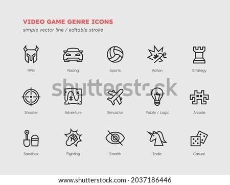 Video game genre vector icons set