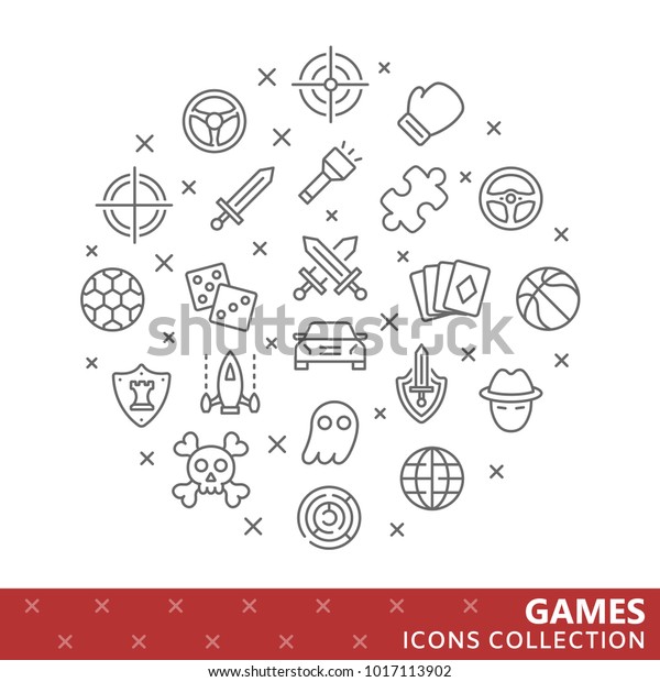 Video game\
genres thin ine icons. Vector\
eps10