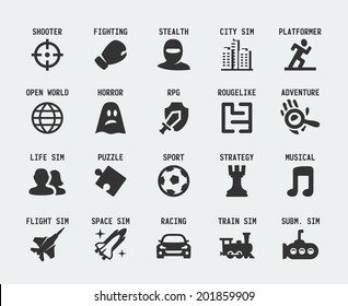 Video game genres vector icons set