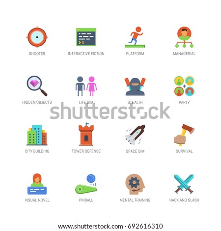 Video game genres vector icons set in flat design style #2