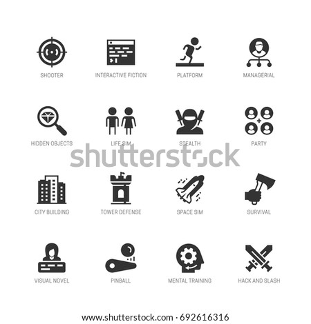 Video game genres vector icons set in glyph style #2