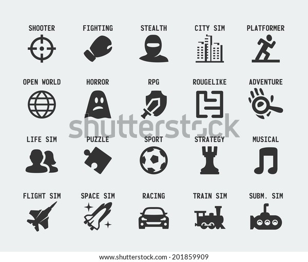 Video Game Genres Vector Icons Set Stock Vector Royalty Free