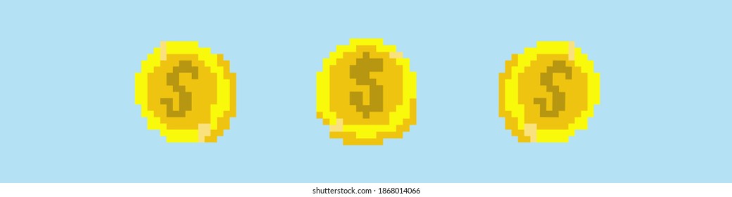 Video Game Gold Coins. Pixel Art Style Icon.