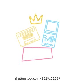 video game handle with cassette nineties style neon light vector illustration design