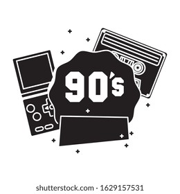 video game handle with cassette nineties style vector illustration design