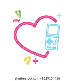 video game handle nineties style neon light vector illustration design