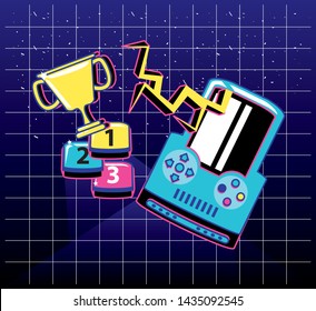 video game handle retro style with icons