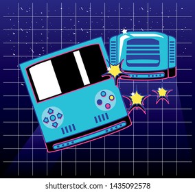 video game handle retro style with icons
