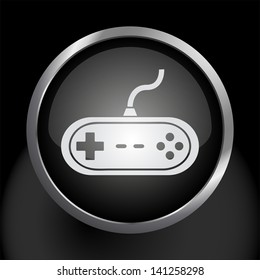 Video Game Icon with Video Game Controller on Dark Glass Circle Button