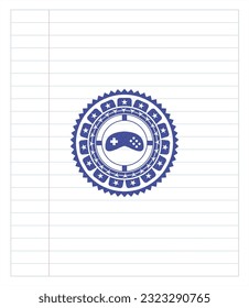 video game icon draw with pen effect. Blue ink. Vector Illustration. Detailed. 