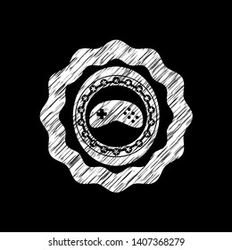 video game icon drawn chalk emblem, retro style, chalk or chalkboard texture
