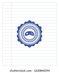 video game icon drawn with pen strokes. Blue ink. Vector Illustration. Detailed.