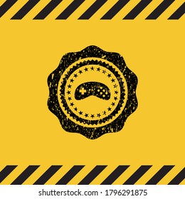 video game icon grunge black emblem with yellow background, warning sign. Vector Illustration. Detailed. 