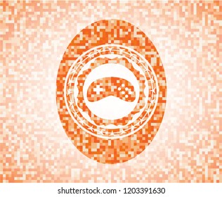 video game icon inside abstract emblem, orange mosaic background