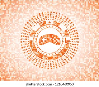 video game icon inside abstract orange mosaic emblem with background