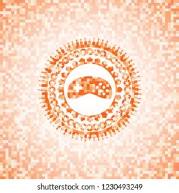video game icon inside abstract orange mosaic emblem with background