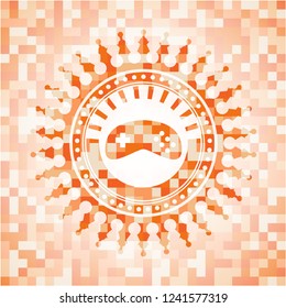 video game icon inside abstract orange mosaic emblem with background