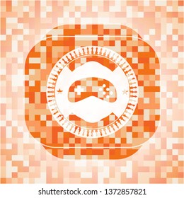 video game icon inside abstract orange mosaic emblem with background