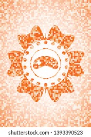 video game icon inside abstract emblem, orange mosaic background