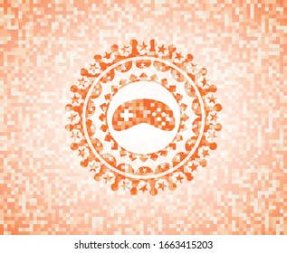 video game icon inside abstract emblem, orange mosaic background