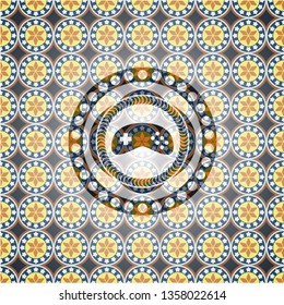 video game icon inside arabesque badge background. arabic decoration.