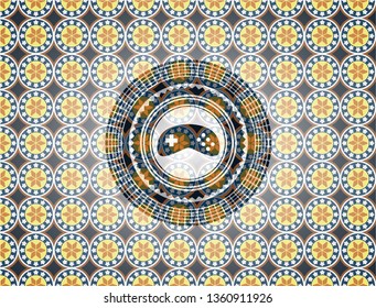 video game icon inside arabesque emblem. arabic decoration.