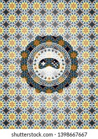 video game icon inside arabesque badge background. arabic decoration.