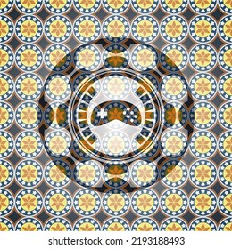 video game icon inside arabesque badge background. arabic decoration. 