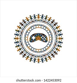 video game icon inside arabic badge background. Arabesque decoration.