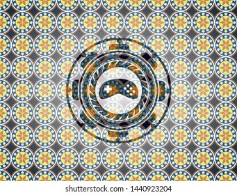 video game icon inside arabic emblem. Arabesque decoration.
