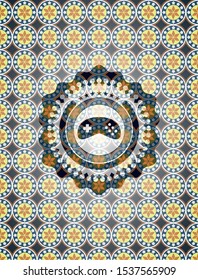 video game icon inside arabic style emblem. Arabesque decoration.
