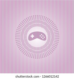 video game icon inside badge with pink background