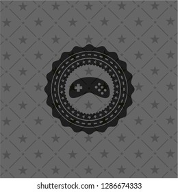 video game icon inside black emblem. Vintage.