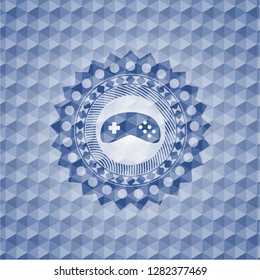 video game icon inside blue polygonal badge.