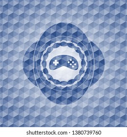 video game icon inside blue polygonal badge.