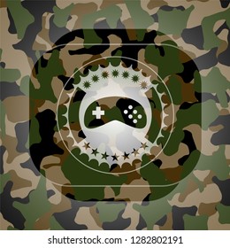 video game icon inside camouflage texture