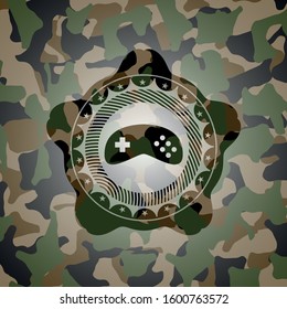 video game icon inside camouflaged emblem
