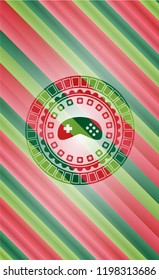 video game icon inside christmas colors style badge.