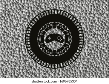 Videospielsymbol in dunklem Emblem mit grauem Hintergrund. Vektorillustration Illustration. Detaillierte Angaben.