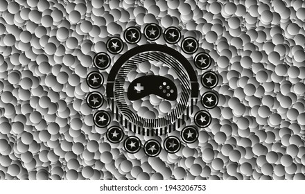 video game icon inside dark icon or emblem with bubbles background. Vector Illustration. Detailed. 