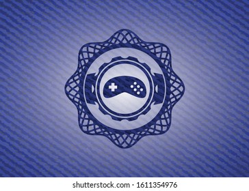 video game icon inside emblem with jean texture