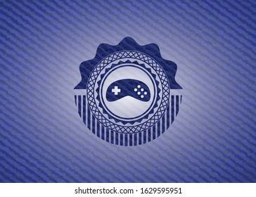 video game icon inside emblem with jean texture