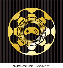 video game icon inside gold badge