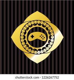video game icon inside gold badge