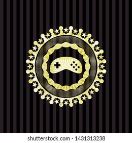 video game icon inside gold shiny emblem