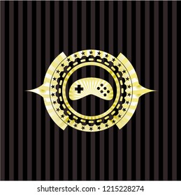 video game icon inside golden badge