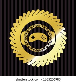 video game icon inside golden badge